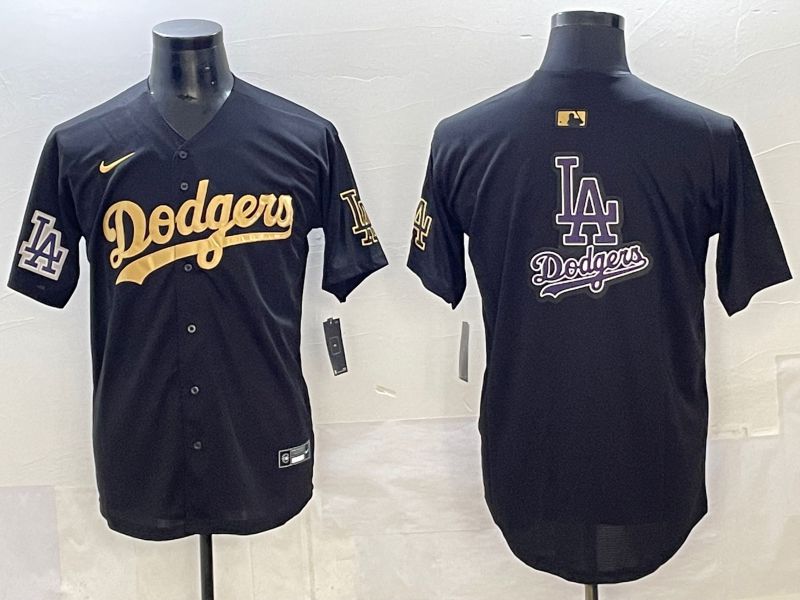 Men Los Angeles Dodgers Blank Black Gold Nike MLB Jersey style 0017